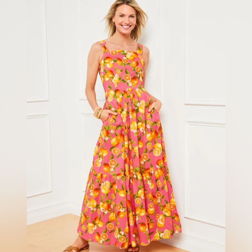 Talbots Pink Citrus Print Maxi Dress